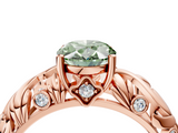 Rose gold Fancy Green Oval  Solitaire Diamond Leaf Vine Band with Prong Setting_32