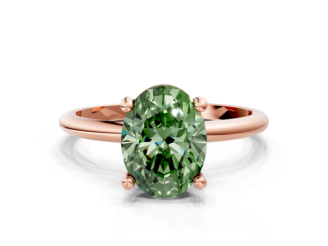Rose gold Fancy Green Oval  Solitaire Diamond Ring with 4-Prong Setting on a Classic Band_3