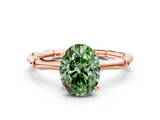 Rose gold Fancy Green Oval  Solitaire Diamond Ring with Bamboo Band and Four-Prong Setting_62