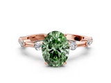 Rose gold Fancy Green Oval  Solitaire Diamond Ring with Bezel Set Side Stones and Prong Setting_3