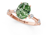 Rose gold Fancy Green Oval  Solitaire Diamond Ring with Bezel Set Side Stones and Prong Setting_4