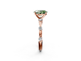 Rose gold Fancy Green Oval  Solitaire Diamond Ring with Bezel Set Side Stones and Prong Setting_5