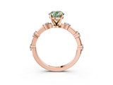Rose gold Fancy Green Oval  Solitaire Diamond Ring with Bezel Set Side Stones and Prong Setting_6