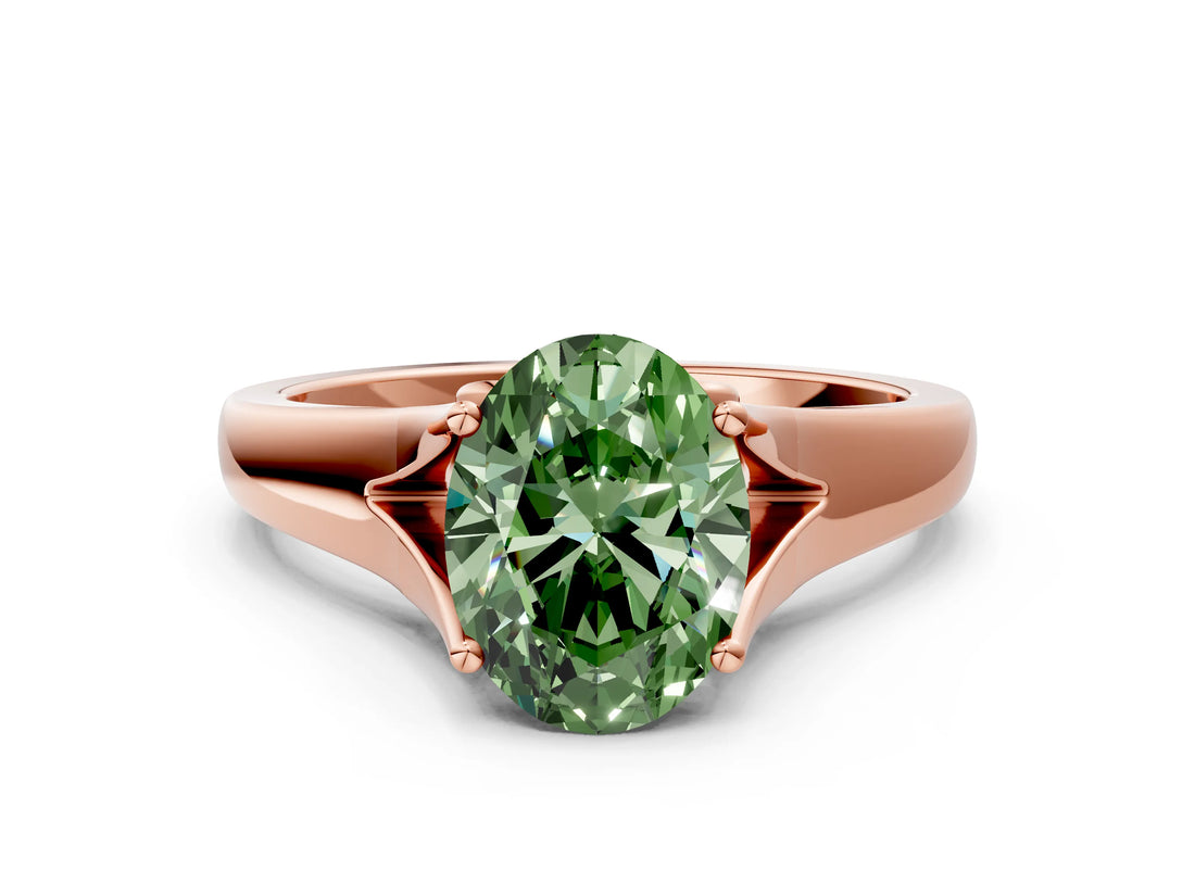 Rose gold Fancy Green Oval  Solitaire Diamond Ring with Cathedral Band and Four-Prong Setting_64