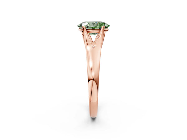 Rose gold Fancy Green Oval  Solitaire Diamond Ring with Cathedral Band and Four-Prong Setting
