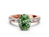 Rose gold Fancy Green Oval  Solitaire Diamond Ring with Channel-Set Baguette Band and Four-Prong Setting_85