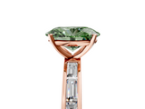 Rose gold Fancy Green Oval  Solitaire Diamond Ring with Channel-Set Baguette Band and Four-Prong Setting_90