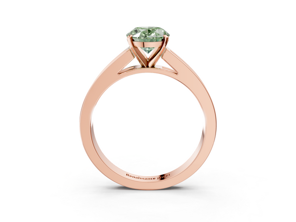 Rose gold Fancy Green Oval  Solitaire Diamond Ring with Channel-Set Band and Four-Prong Setting