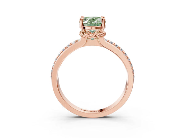 Rose Gold Oval Channel Set Solitaire Engagement Ring Setting for Fancy Green Center