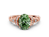 Rose gold Fancy Green Oval  Solitaire Diamond Ring with Filigree Band and Four-Prong Setting_62