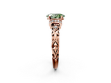 Rose gold Fancy Green Oval  Solitaire Diamond Ring with Filigree Band and Four-Prong Setting_64