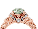 Rose gold Fancy Green Oval  Solitaire Diamond Ring with Filigree Band and Four-Prong Setting_66