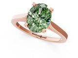 Rose gold Fancy Green Oval  Solitaire Diamond Ring with Four-Prong Setting and Tapered Band 1