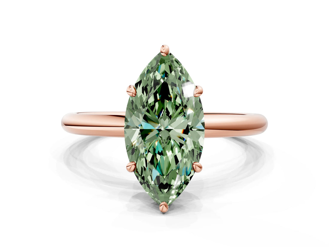 Rose gold Fancy Green Oval  Solitaire Diamond Ring with Four-Prong Setting on a Plain Band_20