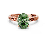 Rose gold Fancy Green Oval  Solitaire Diamond Ring with Milgrain and Black Enamel X Pattern Band_196