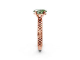 Rose gold Fancy Green Oval  Solitaire Diamond Ring with Milgrain and Black Enamel X Pattern Band_198