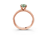 Rose gold Fancy Green Oval  Solitaire Diamond Ring with Milgrain and Black Enamel X Pattern Band_199
