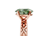 Rose gold Fancy Green Oval  Solitaire Diamond Ring with Milgrain and Black Enamel X Pattern Band_201