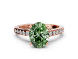 Rose gold Fancy Green Oval  Solitaire Diamond Ring with Pavé Band and Four-Prong Setting_104