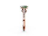 Rose gold Fancy Green Oval  Solitaire Diamond Ring with Pavé Band and Four-Prong Setting_106