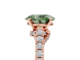 Rose gold Fancy Green Oval  Solitaire Diamond Ring with Pavé Band and Four-Prong Setting_109
