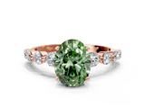 Rose gold Fancy Green Oval  Solitaire Diamond Ring with Pave Band and Four-Prong Setting_254