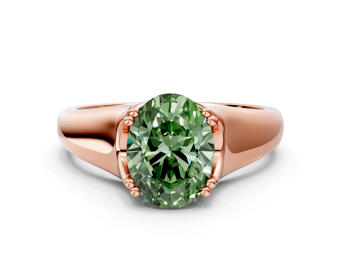 Rose gold Fancy Green Oval  Solitaire Diamond Ring with Six-Prong Cathedral Setting_32