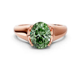 Rose gold Fancy Green Oval  Solitaire Diamond Ring with Six-Prong Cathedral Setting_32
