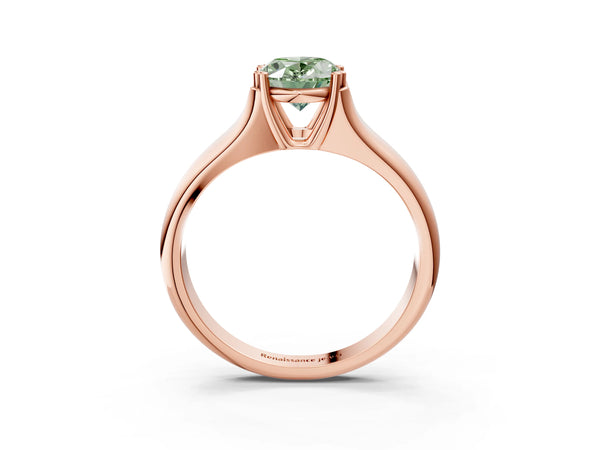 Rose gold Fancy Green Oval Cut Diamond Solitaire Ring with Wide Band and Prong Setting