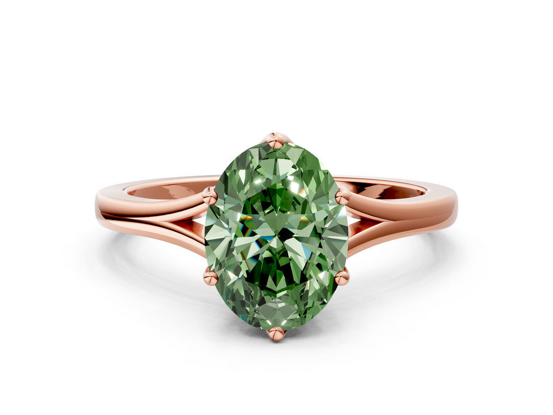 Rose gold Fancy Green Oval  Solitaire Diamond Ring with Six-Prong Setting and Tapered Band_17