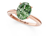 Rose gold Fancy Green Oval  Solitaire Diamond Ring with Six-Prong Setting on a Classic Band 1