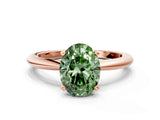 Rose gold Fancy Green Oval  Solitaire Diamond Ring with Six-Prong Setting on a Classic Band