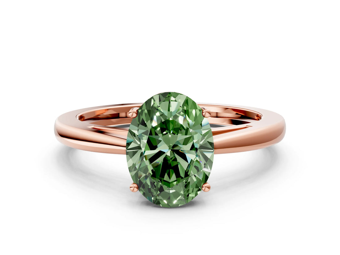 Rose gold Fancy Green Oval  Solitaire Diamond Ring with Split Shank and Four-Prong Setting_12