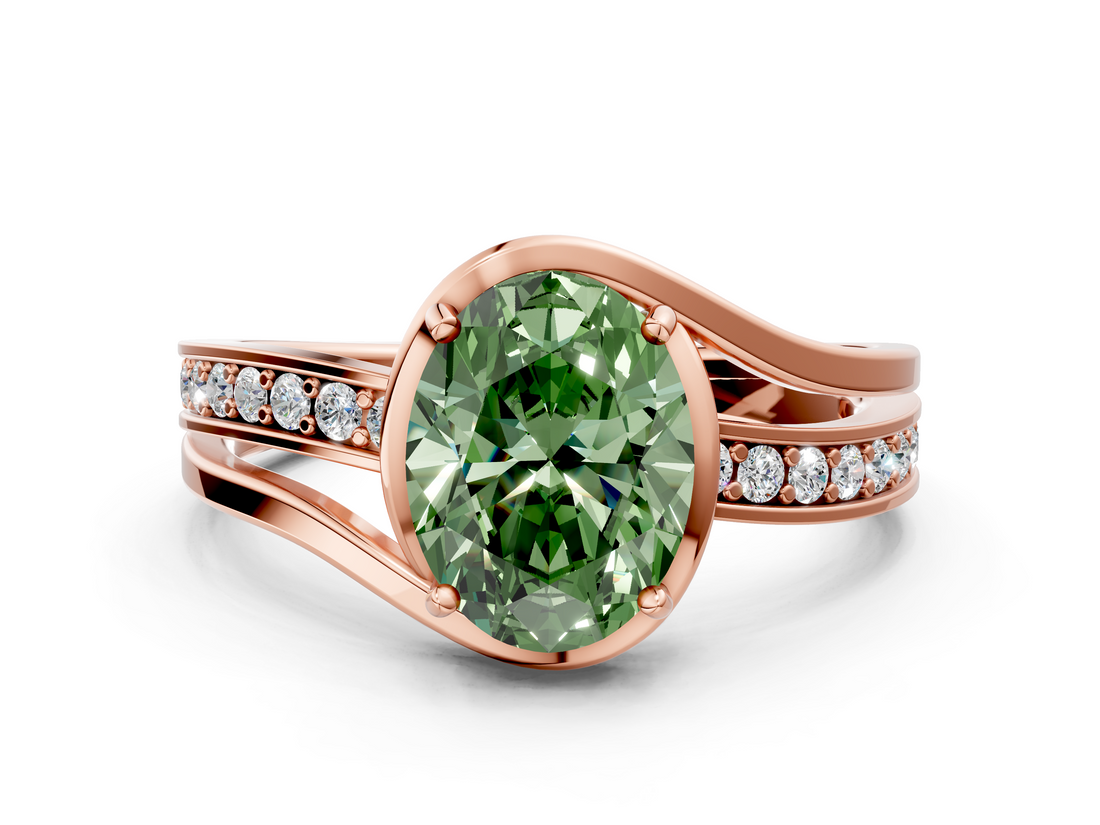 Rose gold Fancy Green Oval  Solitaire Diamond Ring with Split Shank and Prong Setting_41