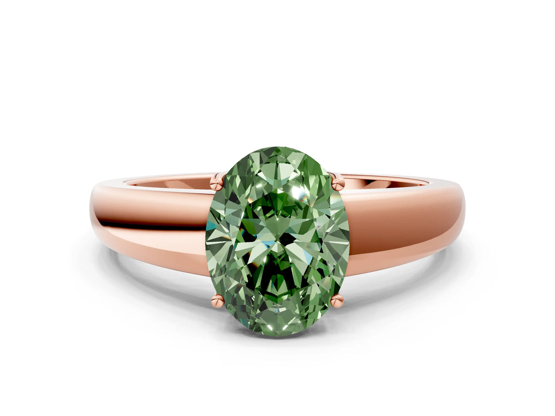 Rose gold Fancy Green Oval  Solitaire Diamond Ring with Tapered Band and Four-Prong Setting_49