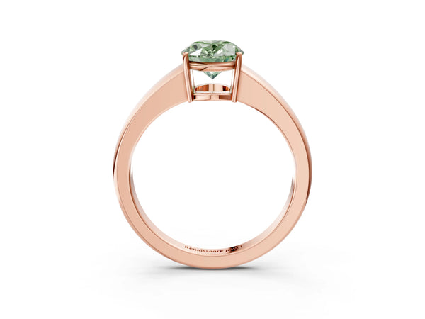 Rose gold Fancy Green Oval  Solitaire Diamond Ring with Tapered Band and Four-Prong Setting
