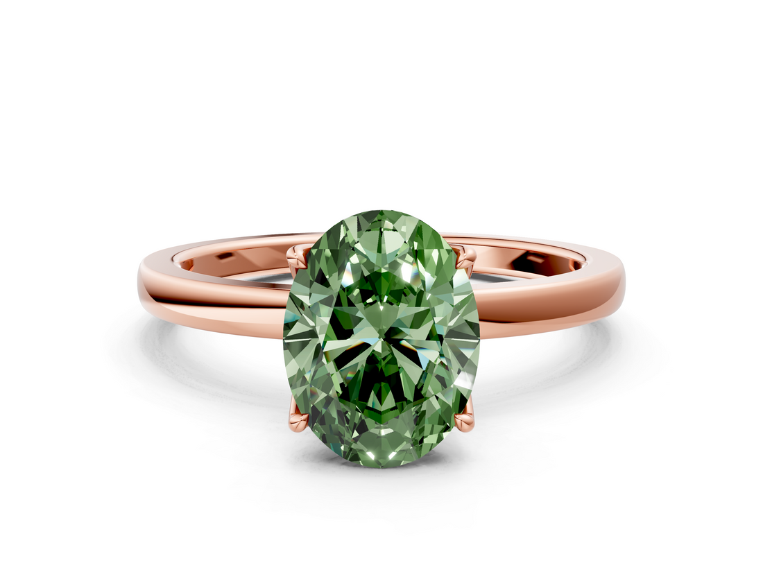 Rose gold Fancy Green Oval  Solitaire Diamond Ring with Thin Band and Four-Prong Setting_3