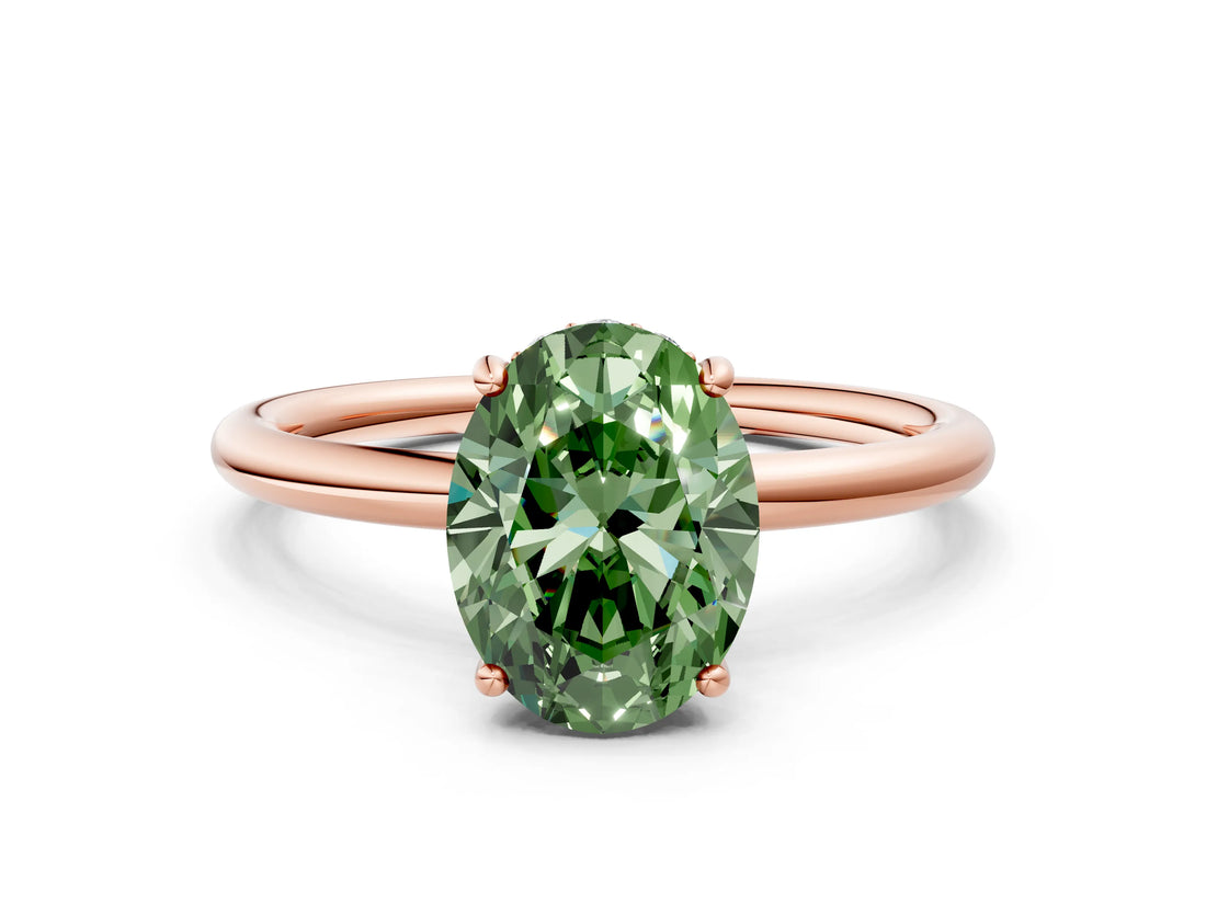 Rose gold Fancy Green Oval  Solitaire Diamond Ring with a Classic Band and Four-Prong Setting 1
