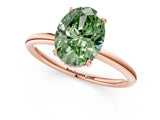 Rose gold Fancy Green Oval  Solitaire Diamond Ring with a Classic Band and Four-Prong Setting 2