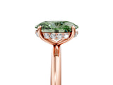 Rose gold Fancy Green Oval  Solitaire Diamond Ring with a Classic Band and Four-Prong Setting