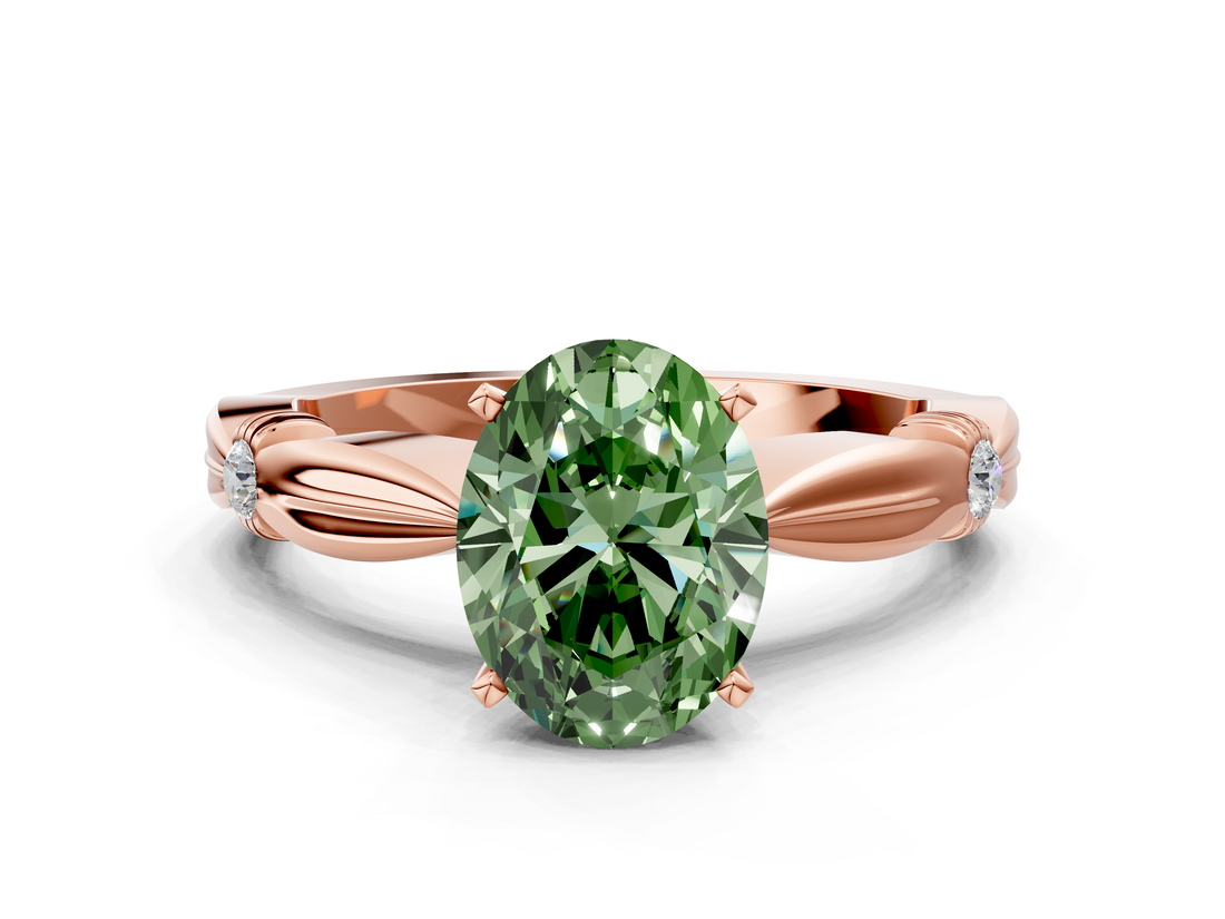 Rose gold Fancy Green Oval  Solitaire Diamond Twisted Band with Four-Prong Setting_64