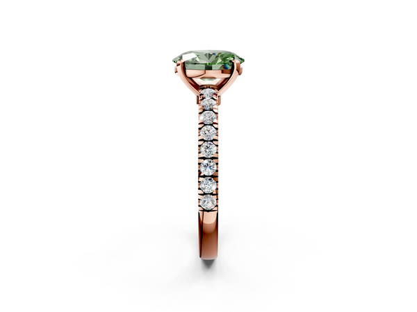 Rose gold Fancy Green Oval Cut Solitaire Diamond with Pavé Band and Four-Prong Setting