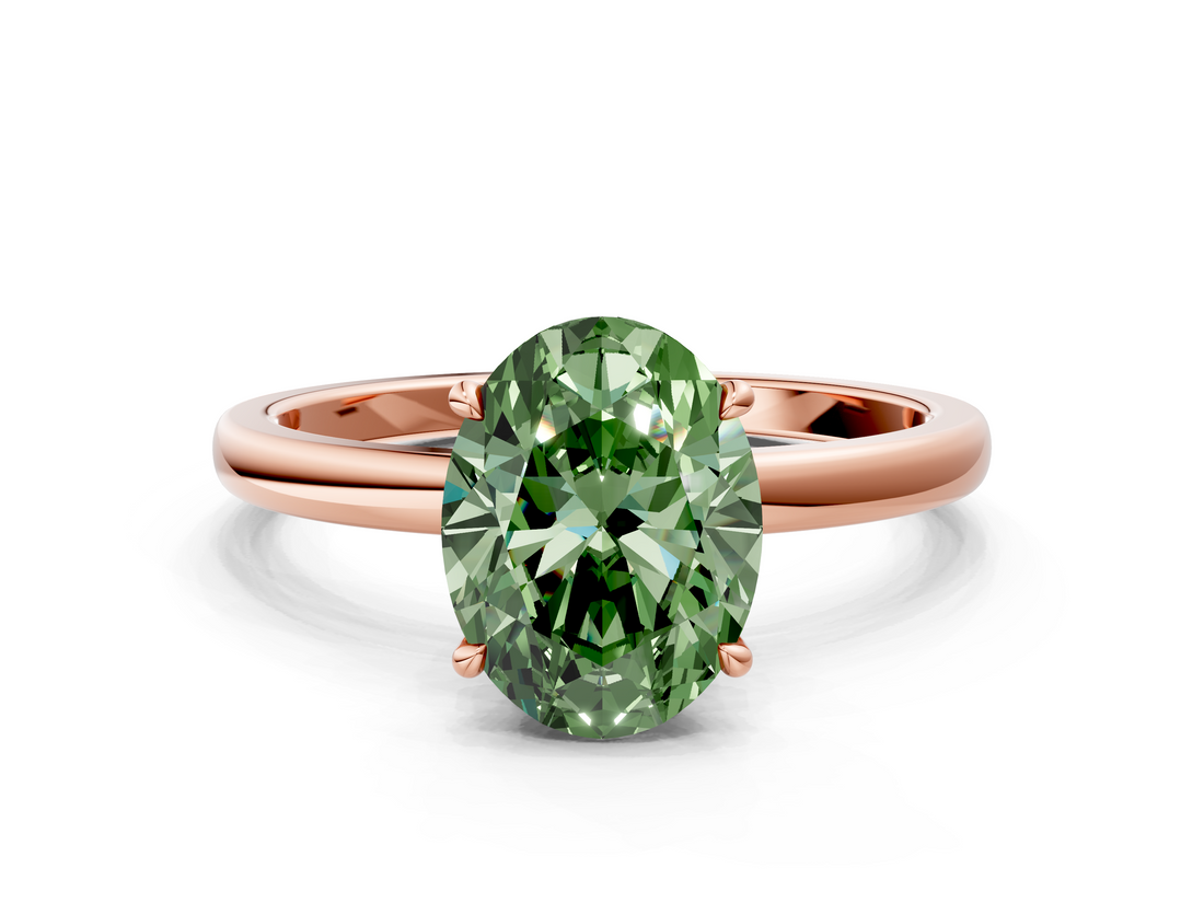 Rose gold Fancy Green Oval  Solitaire Engagement Ring with Cathedral Band and Four-Prong Setting_19
