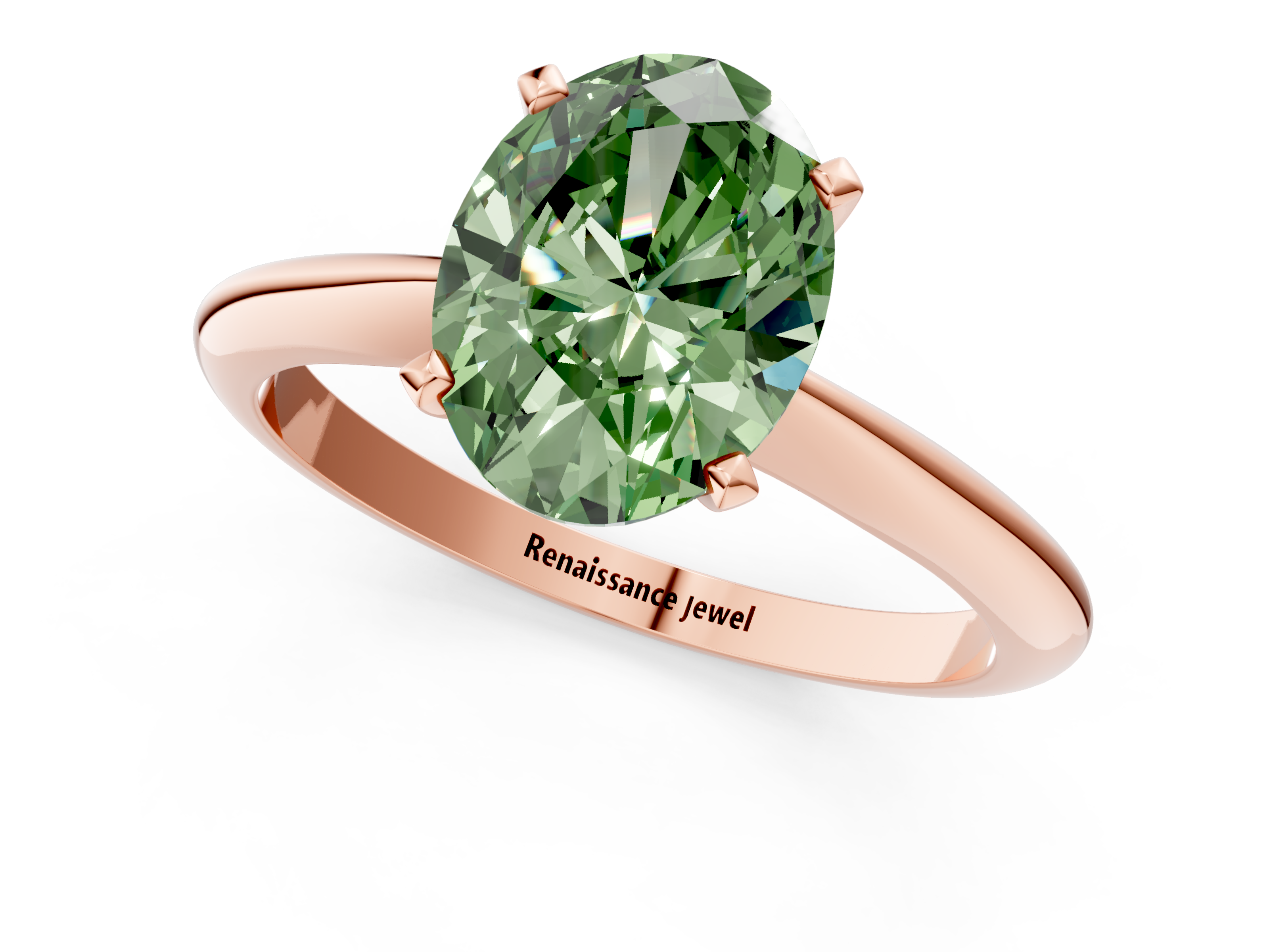 Rose gold Fancy Green Oval  Solitaire Engagement Ring with Classic Band and Four-Prong Setting_54