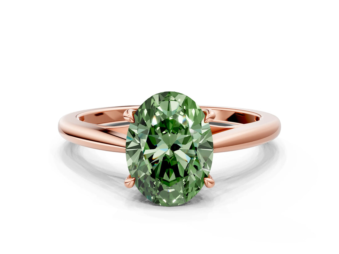 Rose gold Fancy Green Oval  Solitaire Engagement Ring with Four-Prong Setting and Classic Band 2