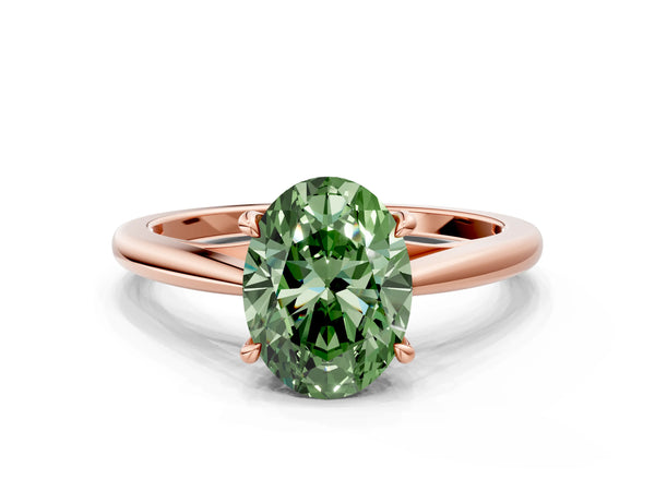 Rose gold Fancy Green Oval  Solitaire Engagement Ring with Four-Prong Setting and Classic Band
