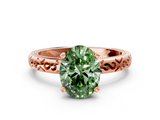 Rose gold Fancy Green Oval  Solitaire Engagement Ring with Scrollwork Band and Four-Prong Setting_186