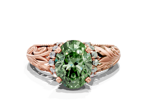 Rose gold Fancy Green Oval  Solitaire Filigree Engagement Ring with Halo and Prong Setting_50