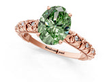 Rose gold Fancy Green Oval  Solitaire Floral Milgrain Engagement Ring_31