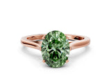 Rose gold Fancy Green Oval  Solitaire Heart Prong Engagement Ring with Tapered Band_55